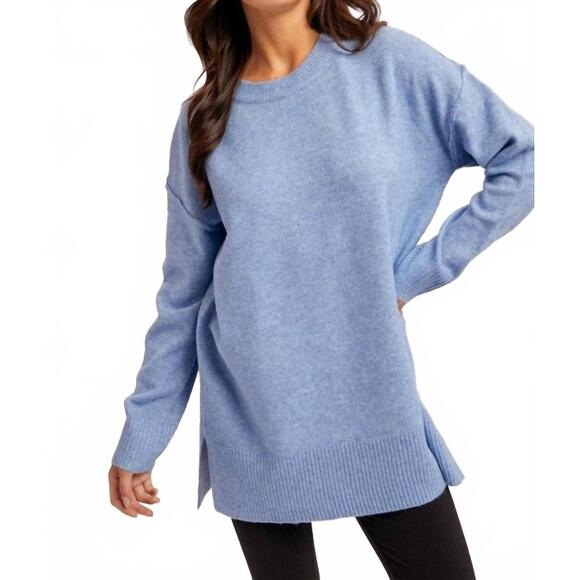 NEW HEM & THREAD crew neck oversized everyday tunic sweater in blueberry